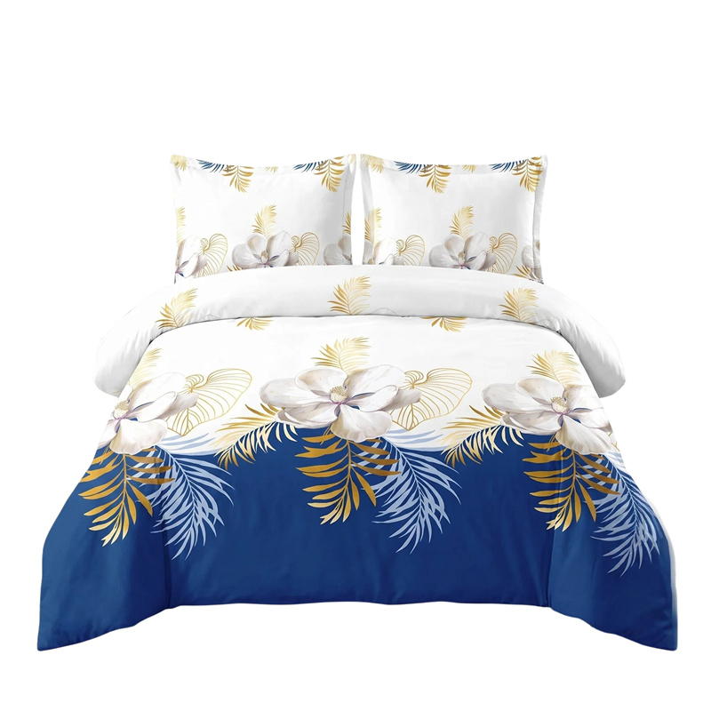 Set de Funda Nórdica de 3 Piezas, Diseño Estadounidense con Estampado Tropical Floral Botánico en Azul Marino y Dorado, Funda de Edredón Pesada de Alto Gramaje con Cierre y Cintas de Esquina, Ropa de Cama de Microfibra Apta para Mascotas — imagen 1