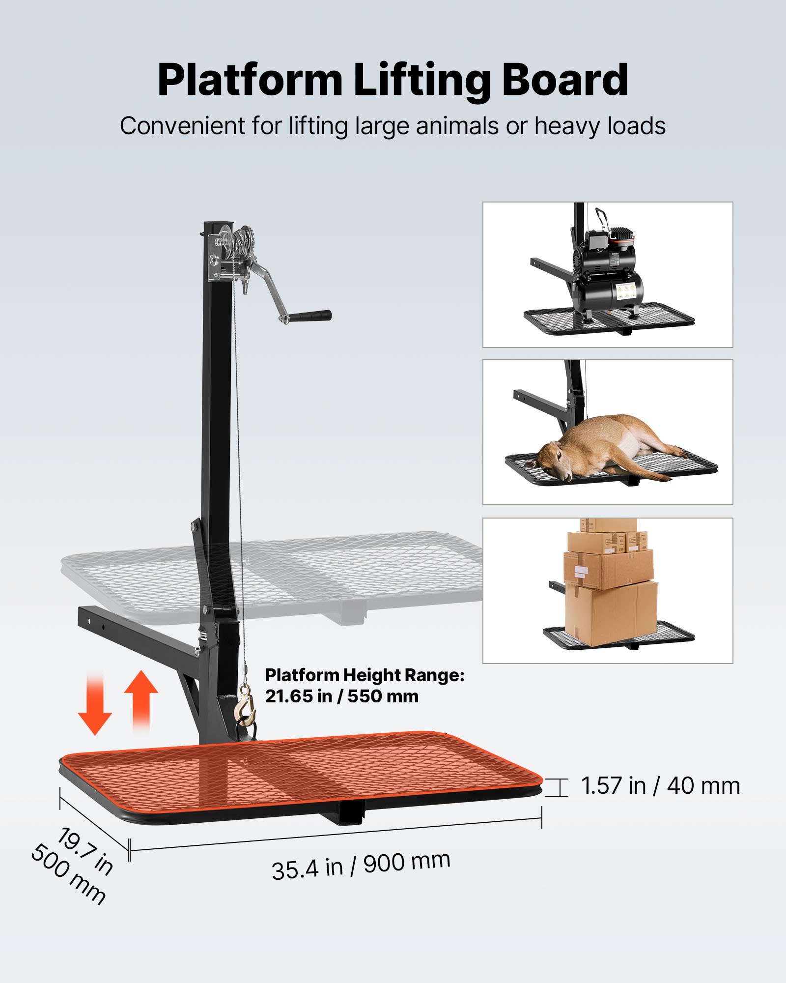 Hitch Deer Hoist With Lifting System Platform, 300 Lbs Load Capacity, Game Hoist Winch Lift With 2-inch Receiver, 360-Degree Swivel Shaft & Foldable, Hitch-Mounted Deer Hanger For Moving Game — image 2