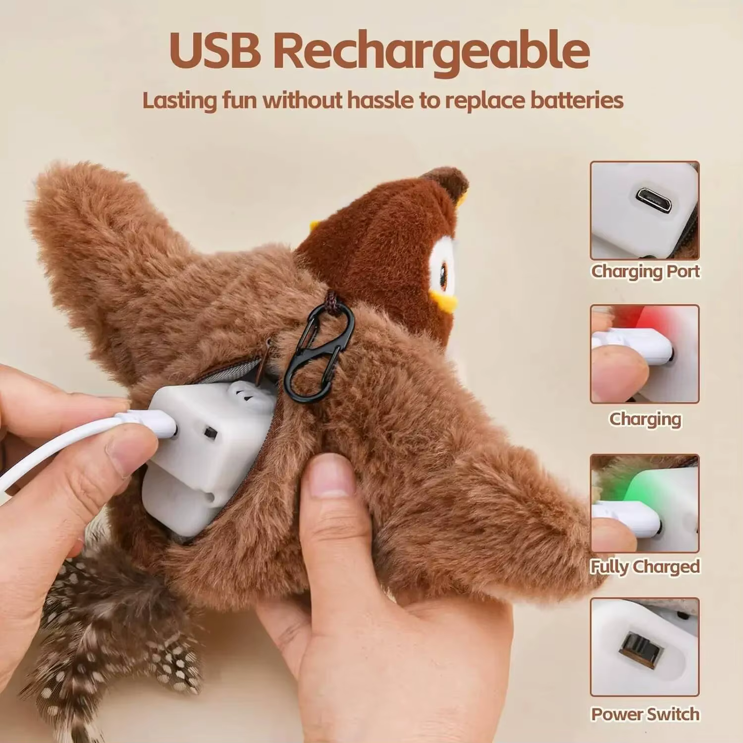 New Simulated Bird Cat Toy Interactive Toys Dog Rechargeable Chirping Flapping Bird(no Flying) Touch Activated Plush Toy Pet — image 3