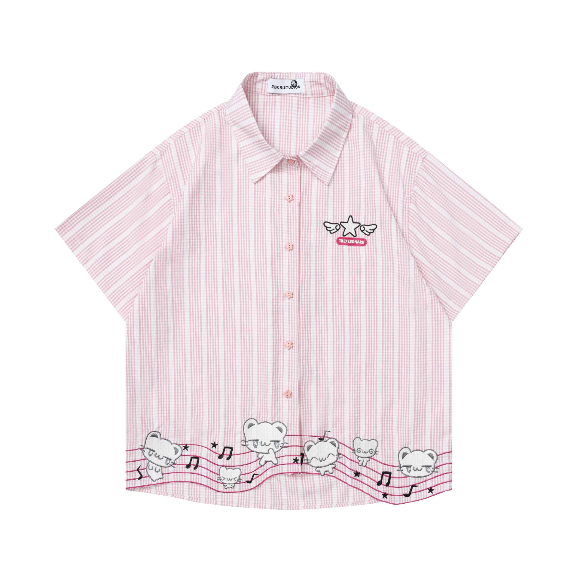 Cat note embroidery short sleeved shirt — image 4