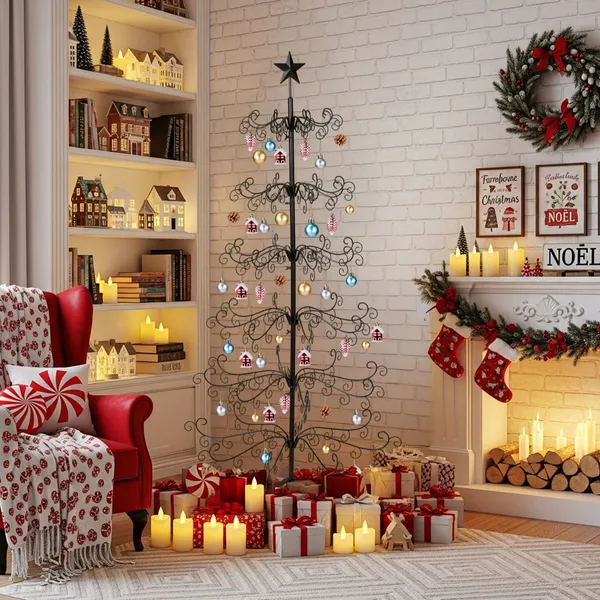 Arbol de Navidad en Hierro Forjado, Soporte para Decoraciones con Ramas Enrolladas y 3 Niveles para Fiestas y Celebraciones — imagen 3