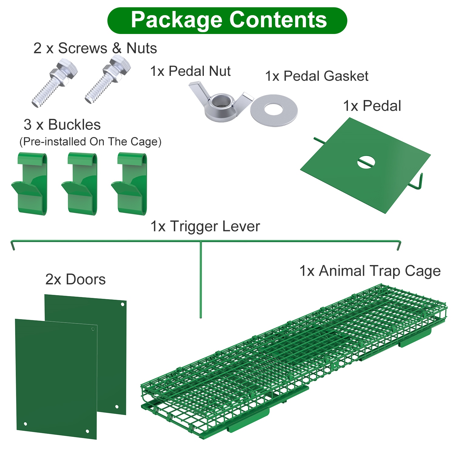 Jaula Trampa para Animales Vivos de 32 Pulgadas con 2 Puertas y Guante, Verde, para Animales de Menos de 12LBS, Fácil de Instalar, Trampa Humanitaria de Hierro Galvanizado para Conejos, Marmotas, Zorrillos, Zarigüeyas, Nutrias y Gatos Callejeros — imagen 10