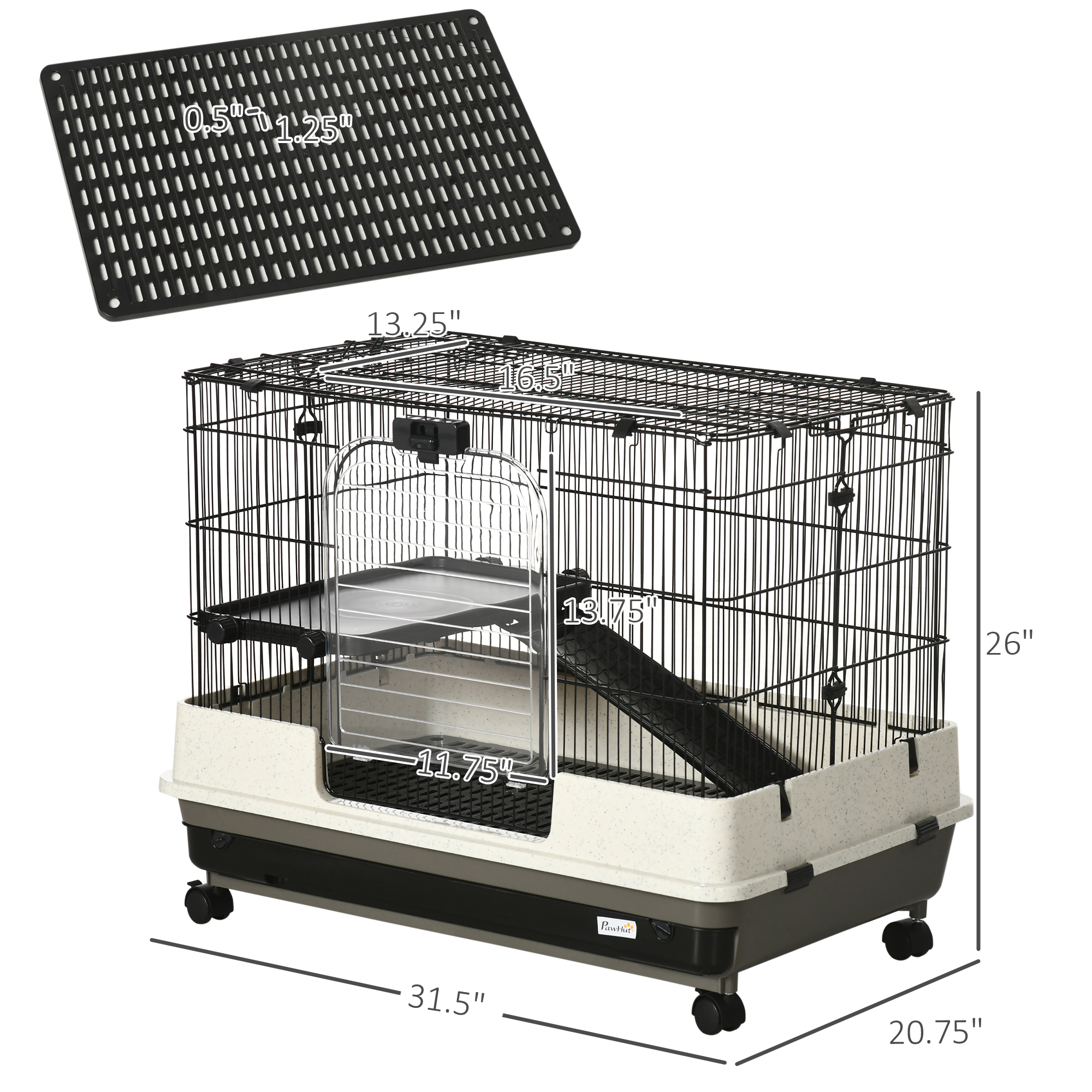 Jaula Compacta con Ruedas de 2 Niveles y Plataforma para Conejos, Hámsters, Chinchillas y Jerbos, con Amplio Espacio Vital — imagen 5