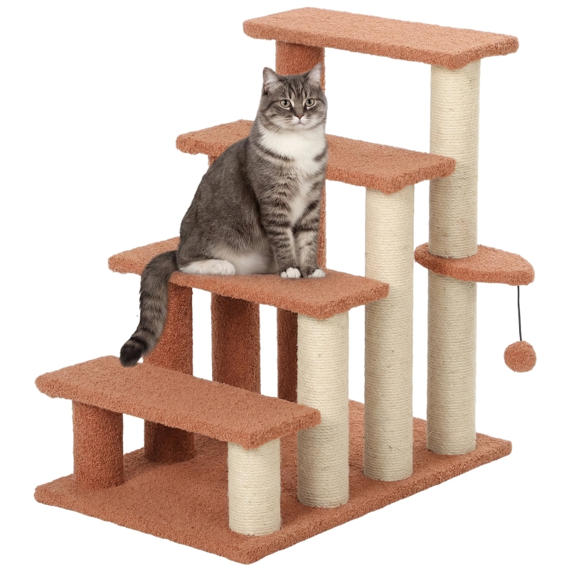 Escalones para Gatos de 4 Niveles con Postes Rascadores para Cama Alta, Sofá, Marrón — imagen 5