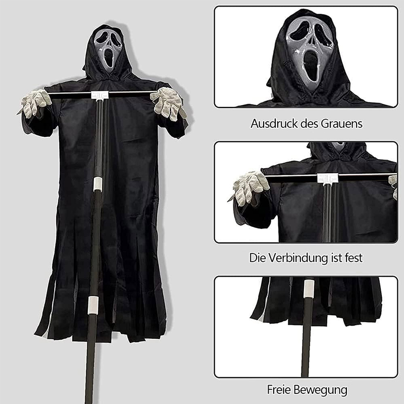 Scary Halloween Ghost Robe Costume with Crow Prop – Horror Phantom Cloak Dress for Men, Women & Cosplay — image 5
