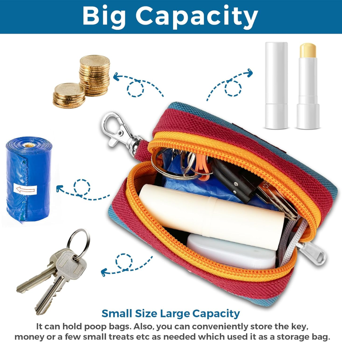 Portador de Bolsas para Excrementos Caninos con Cierre Zipper y Corchete Metálico, Pouch de Almacenamiento con Velcro y Cinturón para Caminatas Diarias — imagen 7