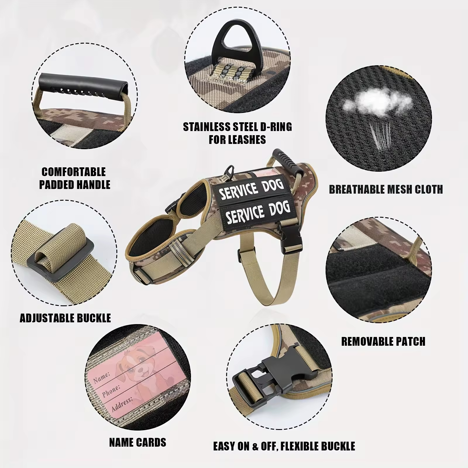 Arnés Táctico para Perros de Servicio con Manija, Vestido Reflectorizable y Ajustable para Caminar y Entrenar Sin Resistencia — imagen 10