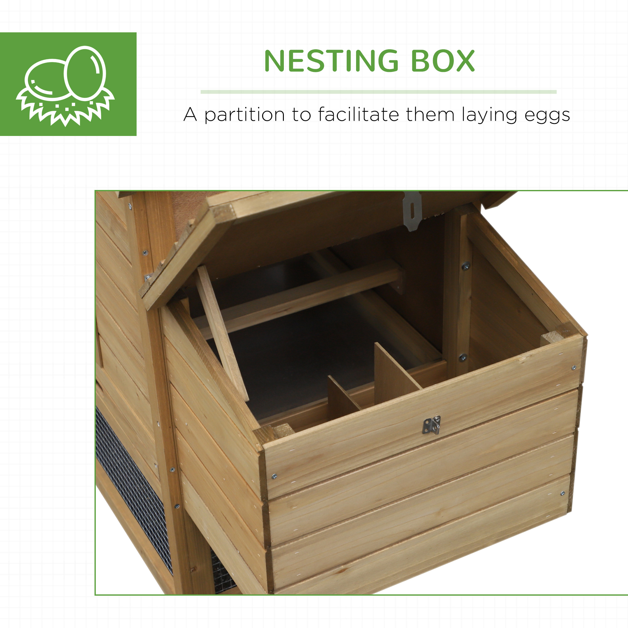 PawHut 59 Small Wooden Chicken Coop Hen House Poultry Cage For Outdoor Backyard With 2 Doors, Nesting Box And Removable Tray, Natural Wood — imagen 3