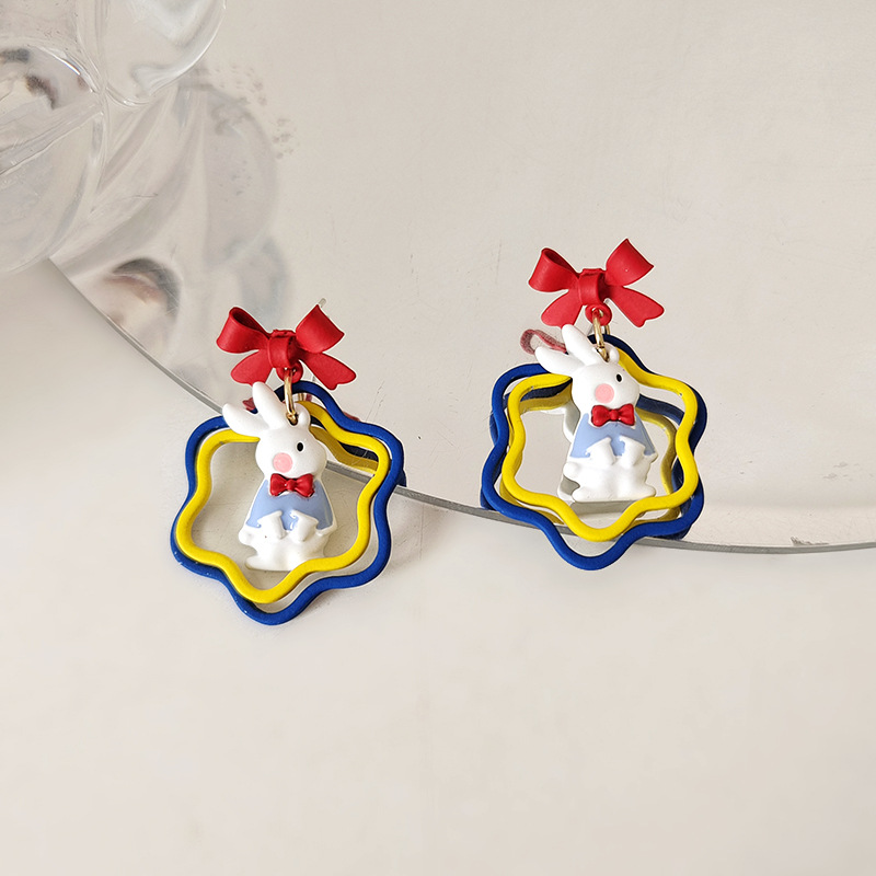 Aretes de Conejo con Arco Japonés de Aguja de Plata S925, Dulces y Suaves, Tostados — imagen 2