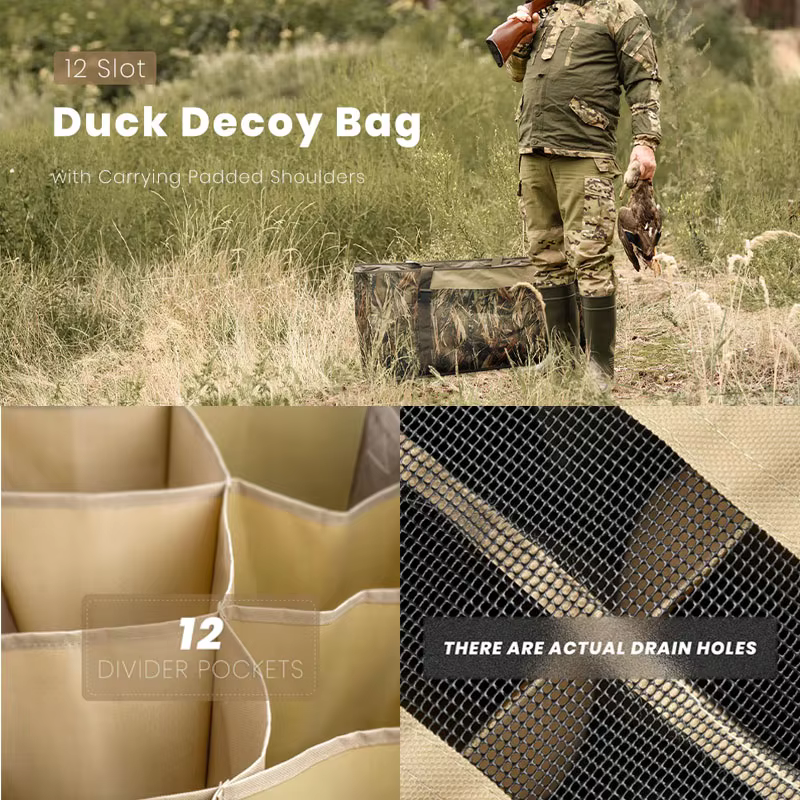 Bolsa de Almacenamiento de 12 Ranuras de Gran Capacidad para Señuelos de Caza de Patos, Mochila 2 en 1 para Cargar al Hombro o a Mano, con Cierre de Cordón — imagen 5