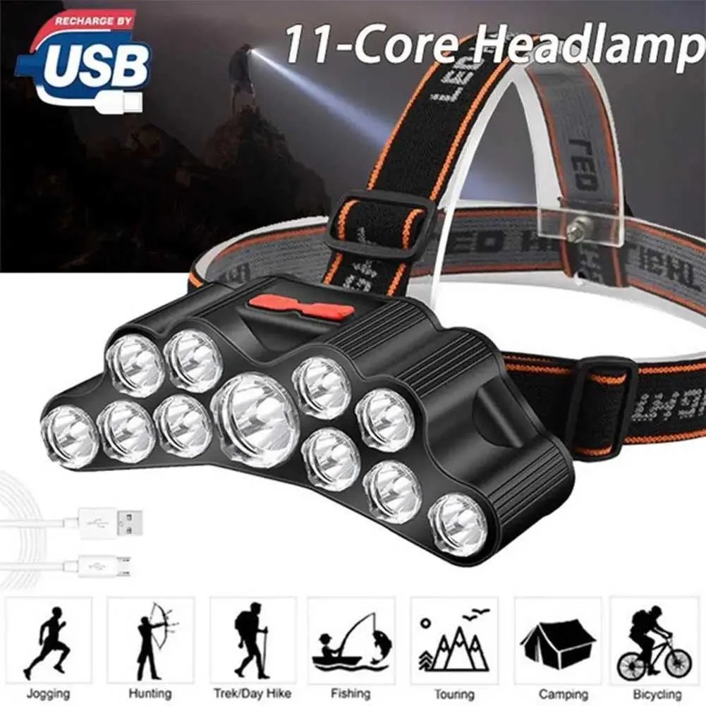 11 LED USB Recargable linterna con batería interna 18650 Luz intensa para camping, aventuras y pesca — imagen 1