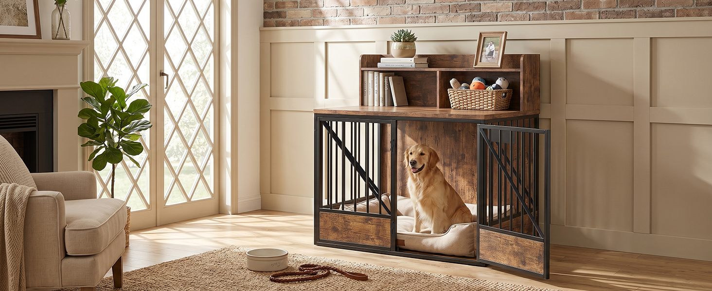 Dog Crate Large Capacity Multifunctional Spacious Top Pet Kennel With 2 Open Storage Compartment — image 4