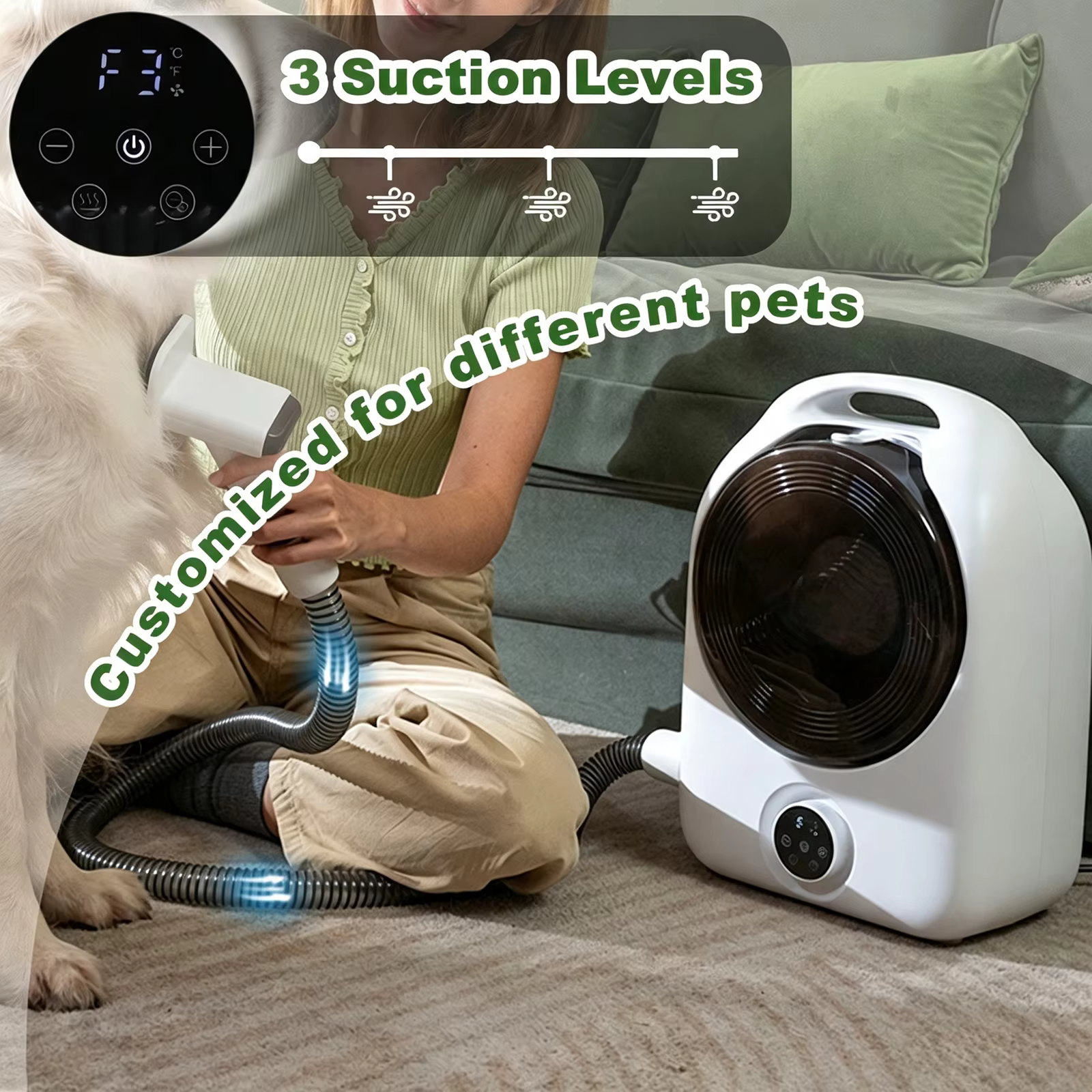 5-in-1 Pet Grooming Kit Professional Dog Hair Clipper Vacuum Dryer Low Noise Pet Grooming Trimmer Set with Multi Tools Professional Pet Grooming Vacuum Kit for Dogs Cats Hair Shedding Cleaning — image 7