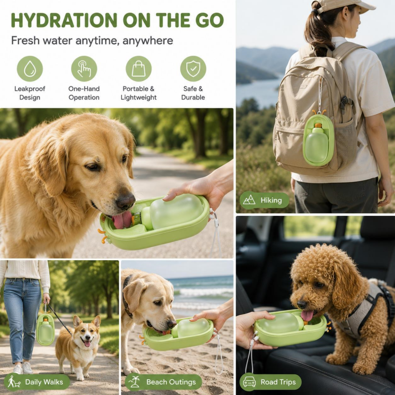 Portable Pet Water Bottle With Cute Antlers Food Grade, BPA Free, Leak Proof Travel Cup For Dogs, Durable, Easy-to-Clean Outdoor Water Dispenser With Lanyard — image 1