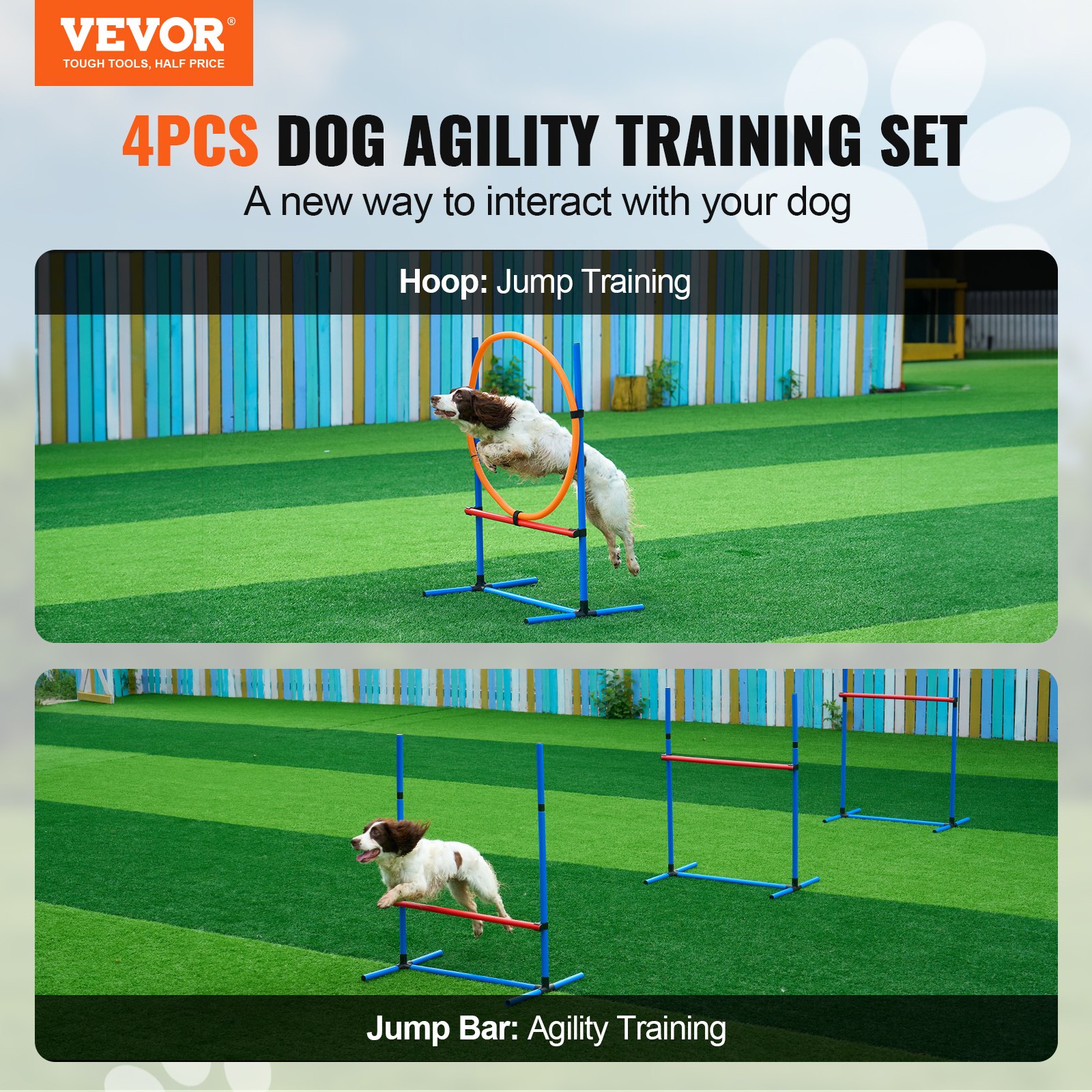 Equipo de Entrenamiento de Agilidad para Perros, Conjunto de 4 Piezas - Barras de Salto Ajustables y Anillo de Salto con Alambre, Curso de Obstáculos para Cachorros con Bolsa de Almacenaje para Jardín, Interior, Exterior — imagen 3