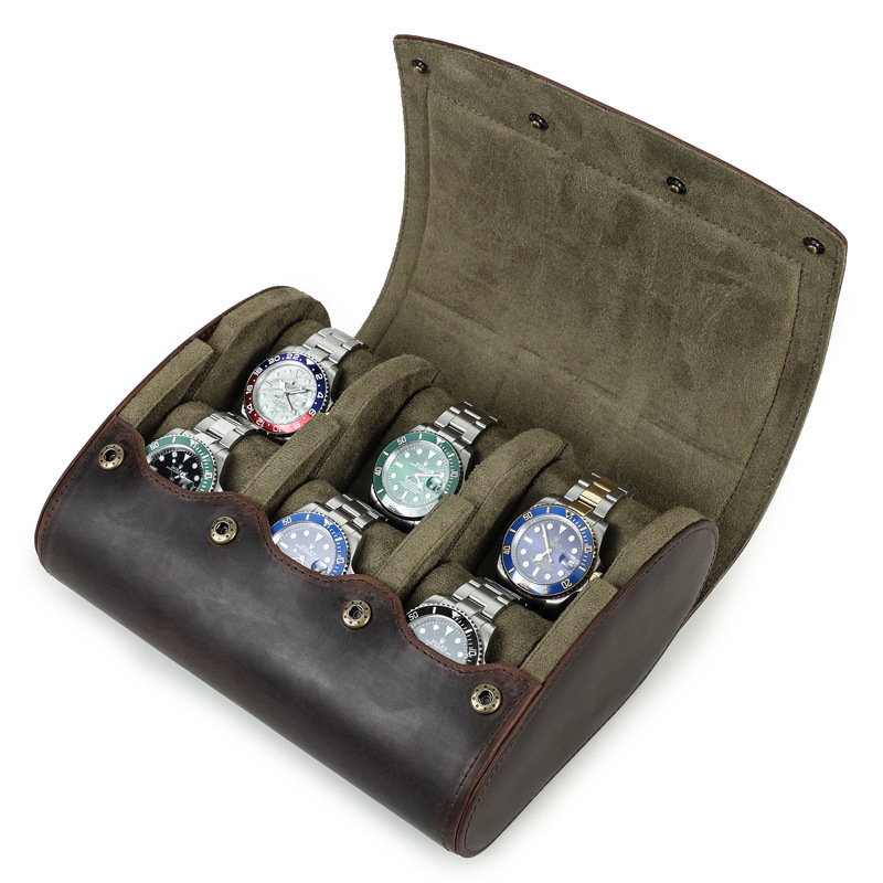 Vintage Crazy Horse Leather 6-Piece Watch Storage Box, Travel Portable Oval Handmade Genuine Leather Watch Case — image 2