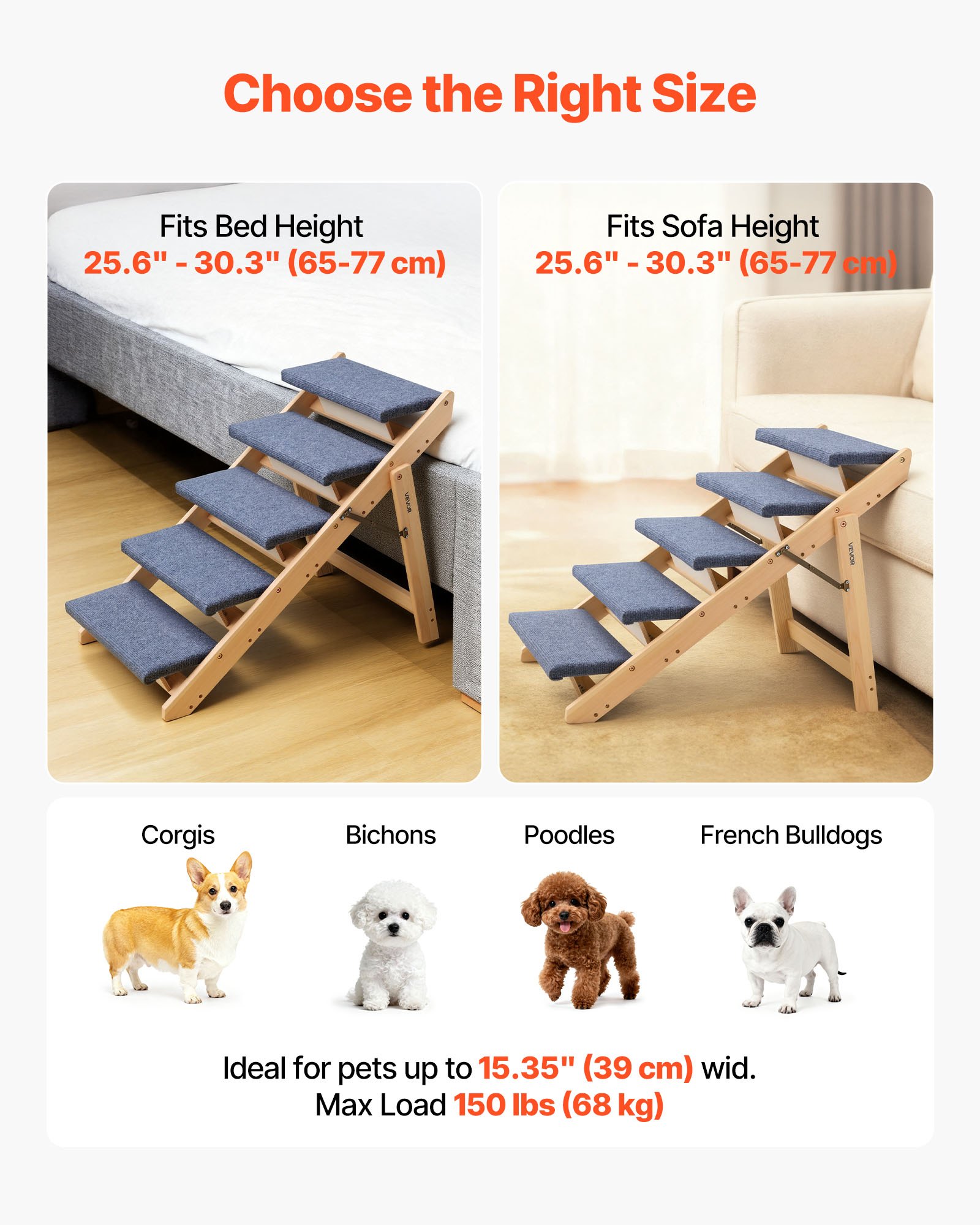 Escaleras de Madera para Mascotas, 5 Peldaños para Canes y Gatos en Camas, Sofás & Coches, Capacidad 150lbs, Diseño Plio Plegable, Estable y Rígido Para Pequeños Grandes Ancianos Perros y Gatos — imagen 2