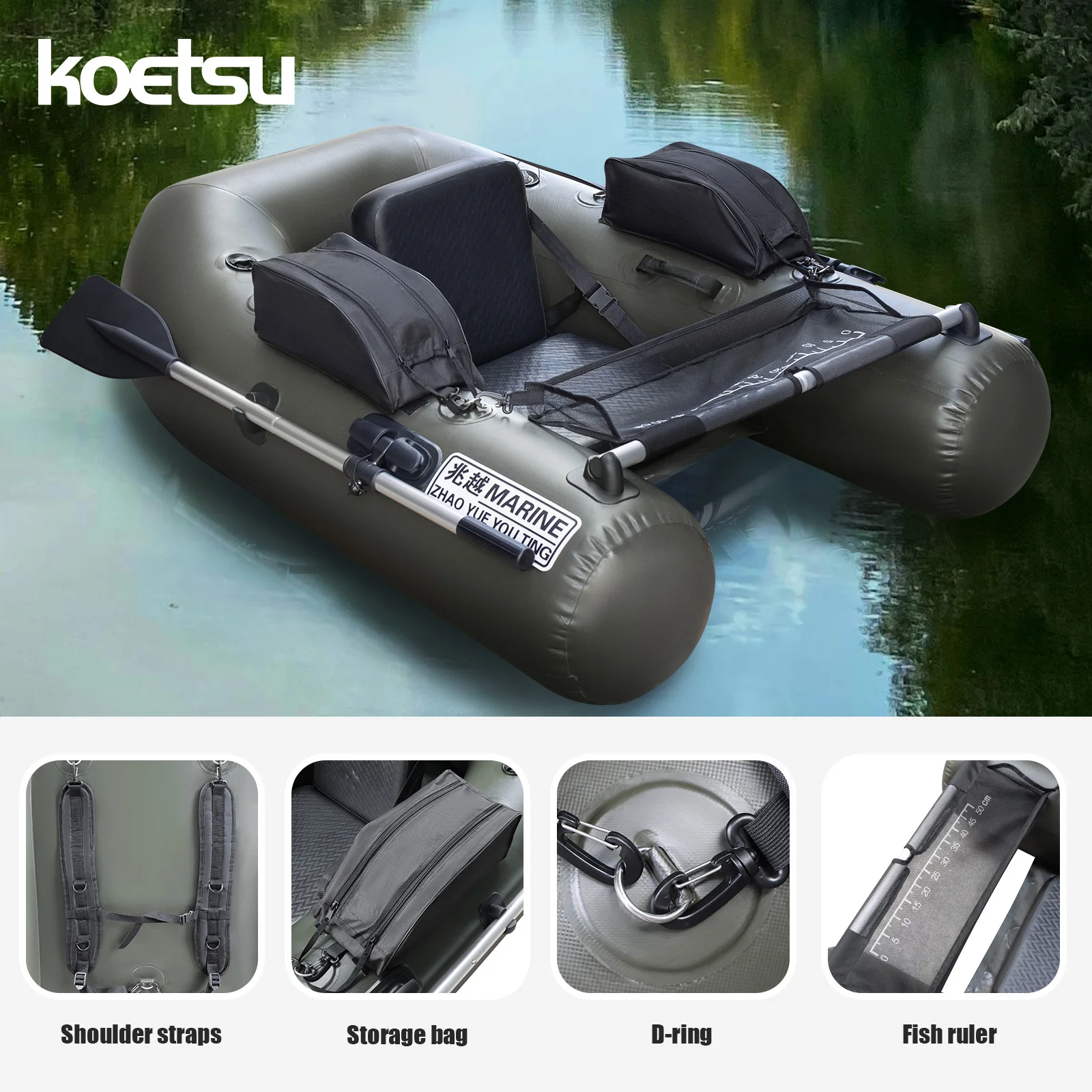 KOETSU Excellent Barco Inflable de Pescar - Perfecto para Cazarencillas y Pesca en Aguas Dulces Ligero Barco de Lure