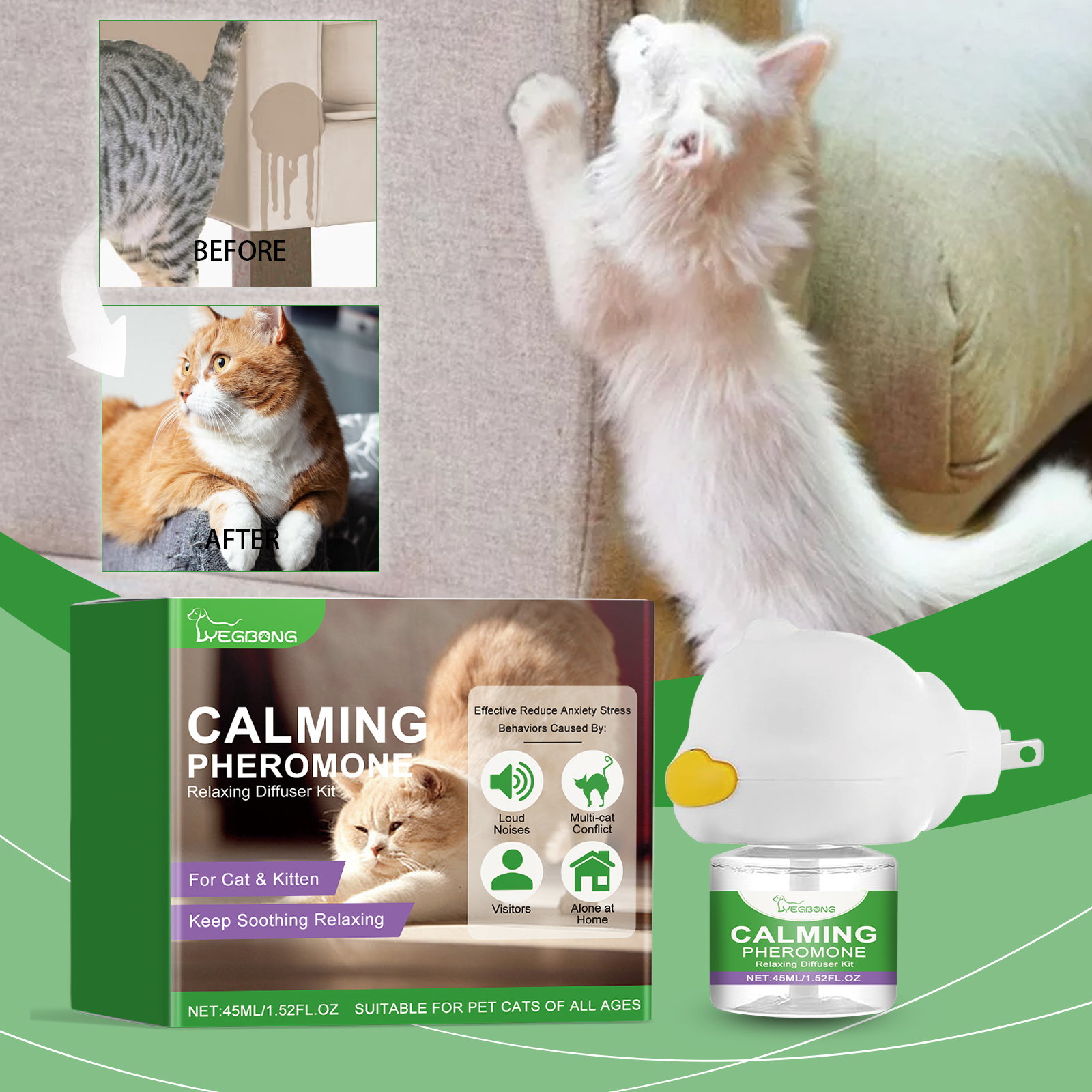 Kit de Diffusor de Fеромonas Calmantes para Gatos 45ml, Alivio del Estrés para Gatos Ansiosos y Kittenes — imagen 11