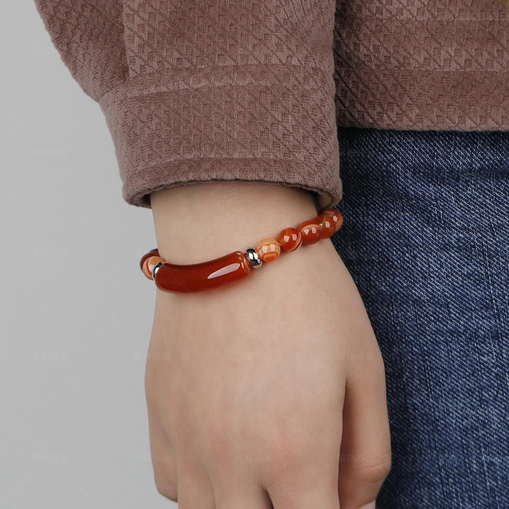 Cinta de Hilo Elástico Joyería Tejida Rosa Cristal Agata Natural Ojo de Tigre Collar — imagen 3