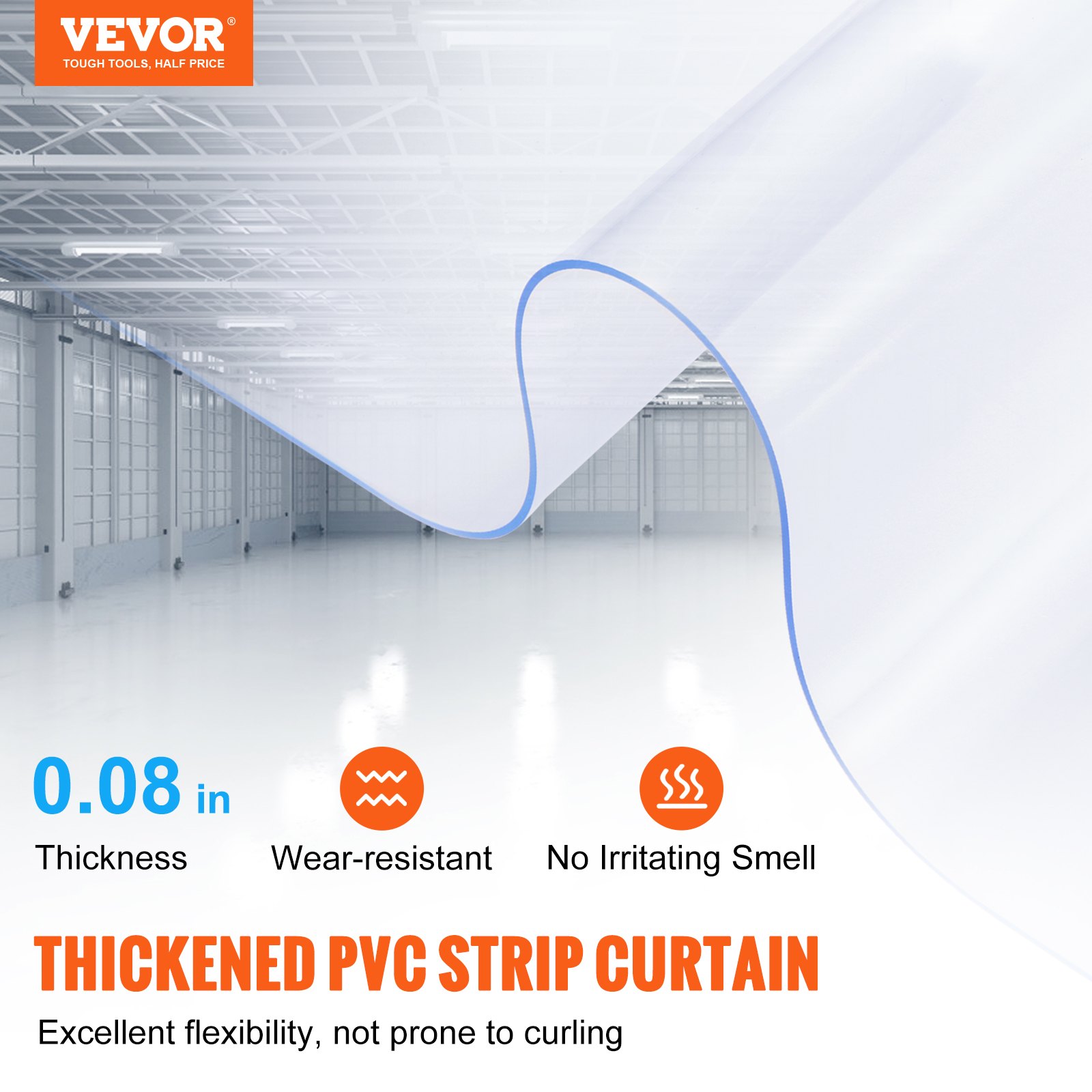 Strip Curtain, 164' Length X 8" Width X 0.08" Thickness, Clear PVC Smooth Curtain Strip Door Bulk Roll, Plastic Door Strips For Doorways Of Supermarket, Garage, Warehouse, Barn, Pet Animal House — image 4