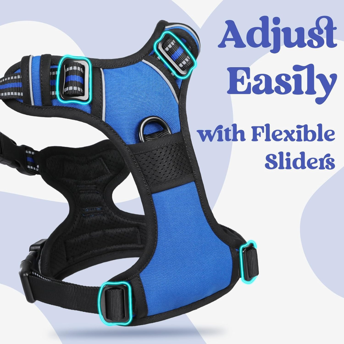 Arnes de Perro para Grandes - Fácil de Poner y Quitar con 3 Corchetes, Arnes de Caminata Suave con 2 Brotes y Manija, Reflectivo para Perros Grandes, Azul, L — imagen 4