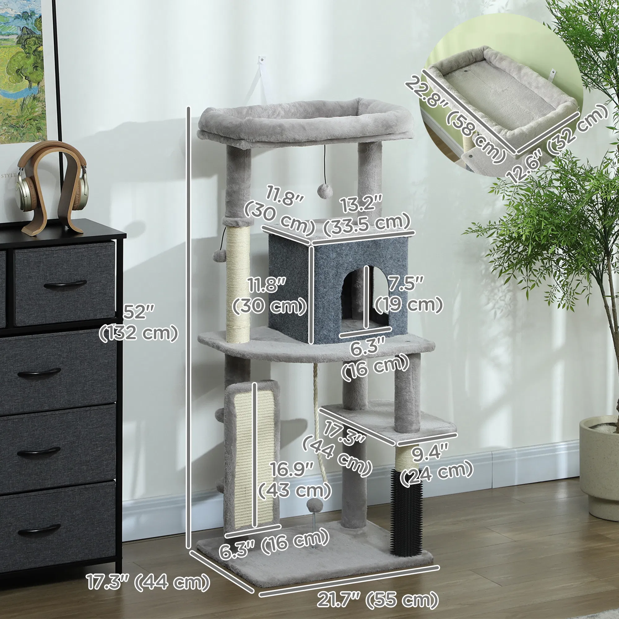 Cat Tree with Scratching Posts, Cat Bed, Condo, Grooming Brush, Jumping Platforms, Toy Balls, Anti-tip Kit — image 3