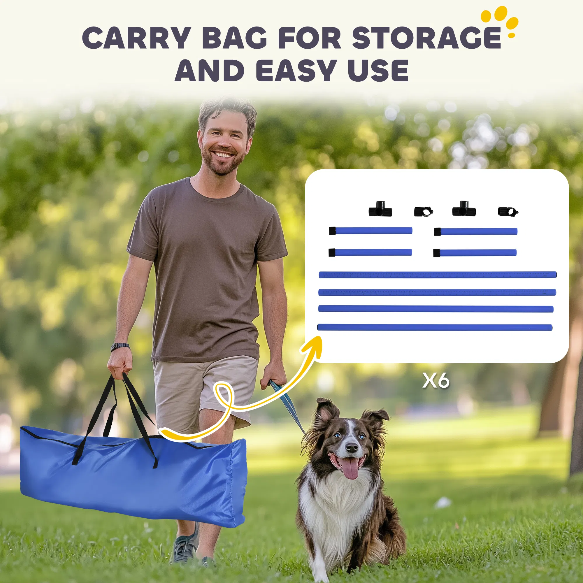Set of 6 Dog Agility Training Equipment Adjustable Jump Bar Pet Exercise Kit with Carrying Bag (Blue) — image 2