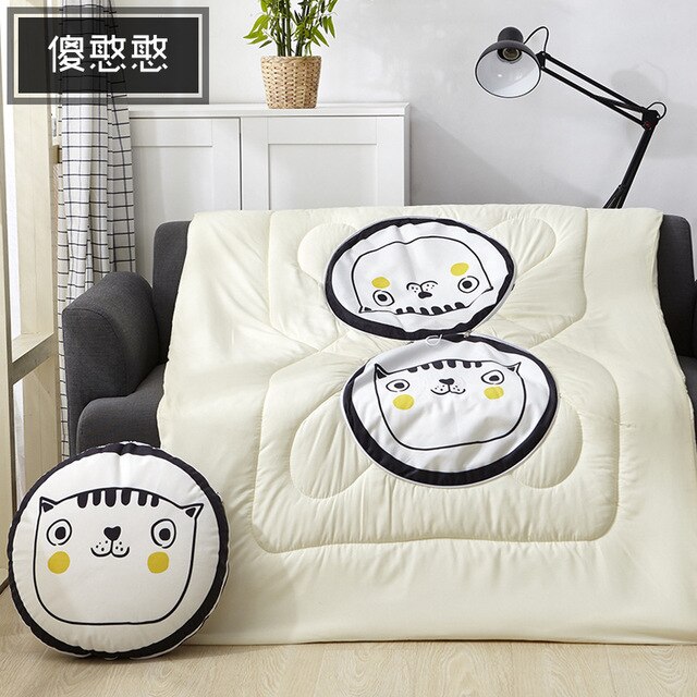 Multifunction Cartoon Cool Cat Plush Round Portable Cushion Blanket Air Conditioning Quilt Throw Pillows for Car Sofa — image 12