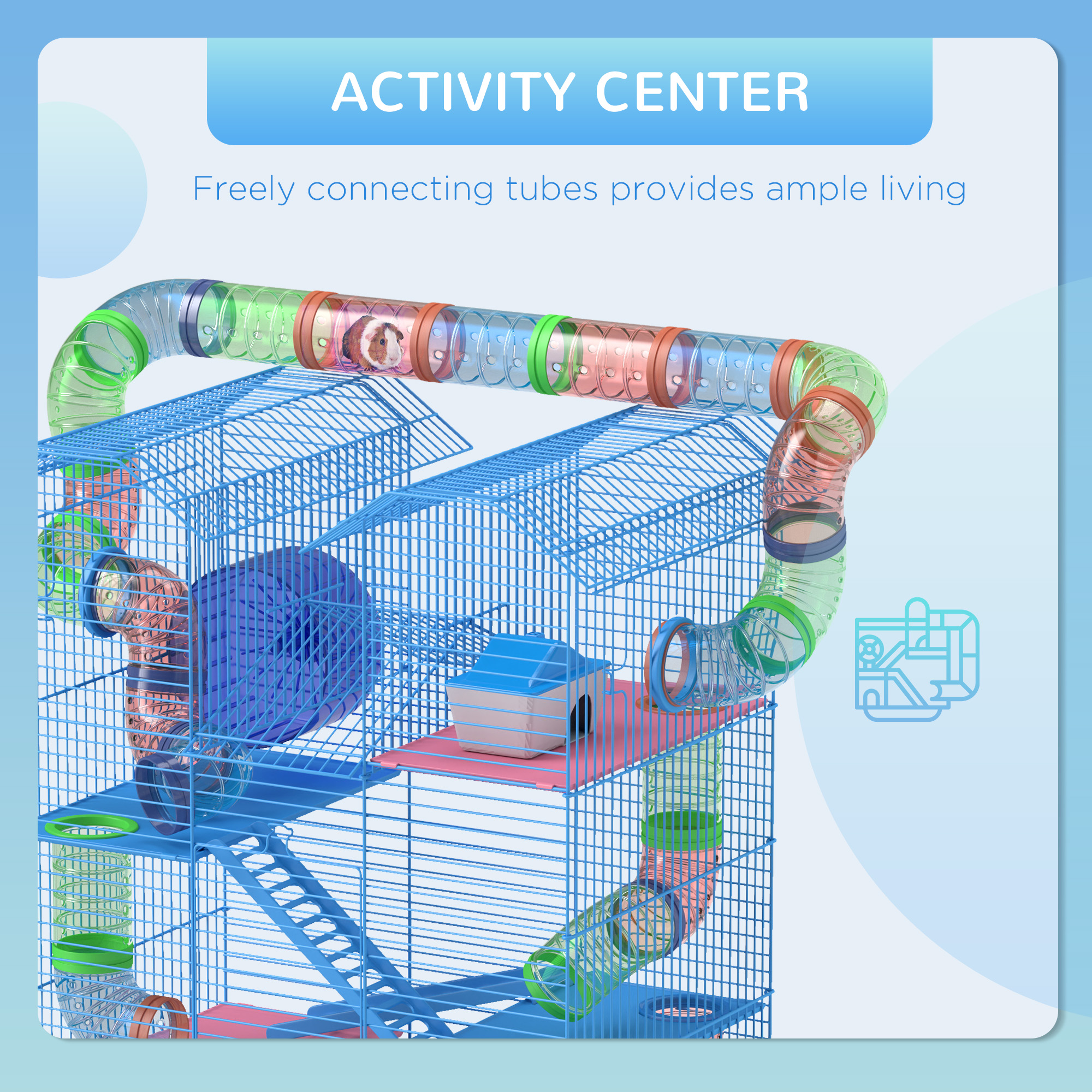 18.5" 5 Tier Hamster Cage with Tubes and Tunnels, Small Animal Cage, Rat Gerbil Cage with Water Bottle, Food Dish, Exercise Wheel, Blue — imagen 7