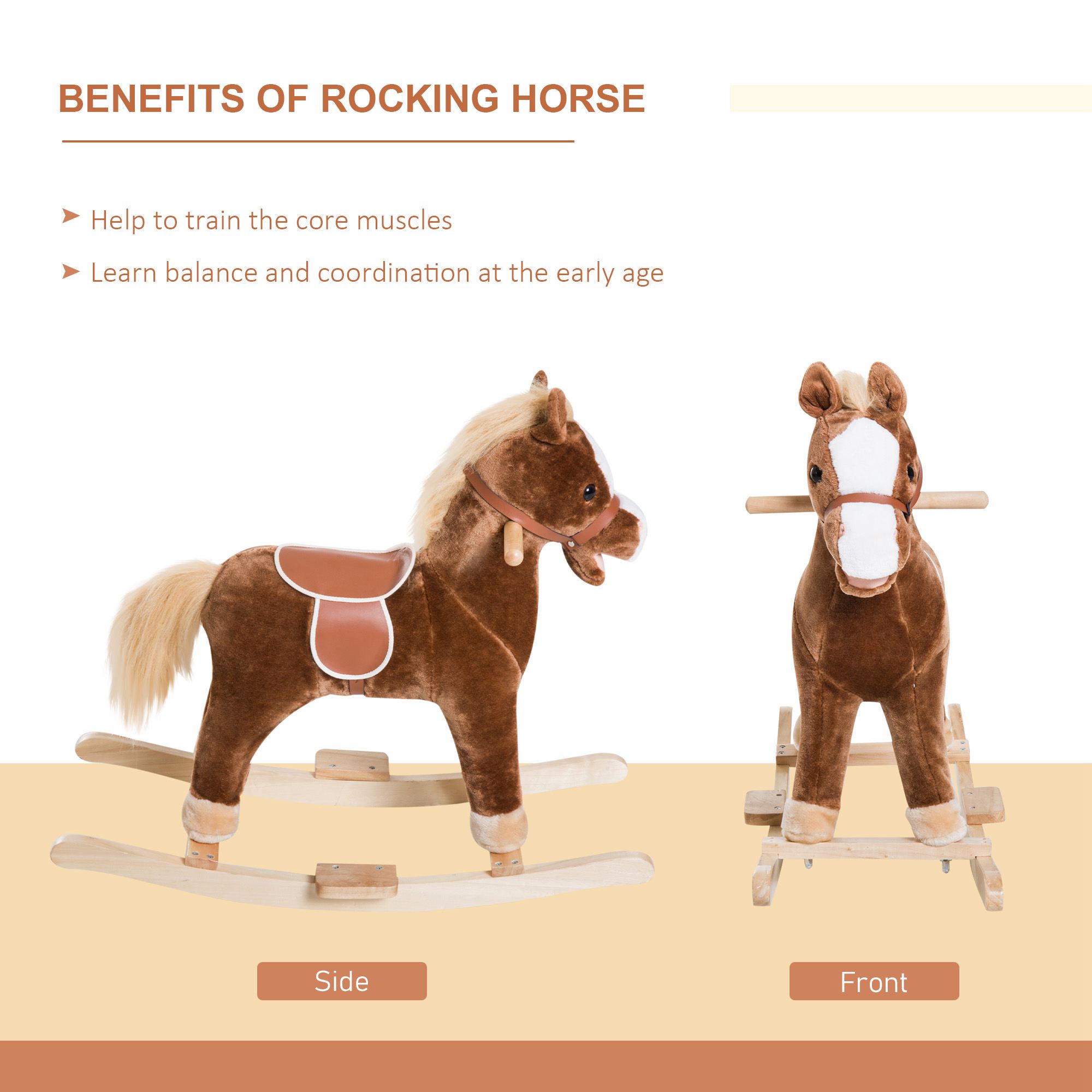 Kids Ride on Rocking Horse Toddler Plush Toy with Realistic Sounds for 3 Years Old Children - Brown — image 4
