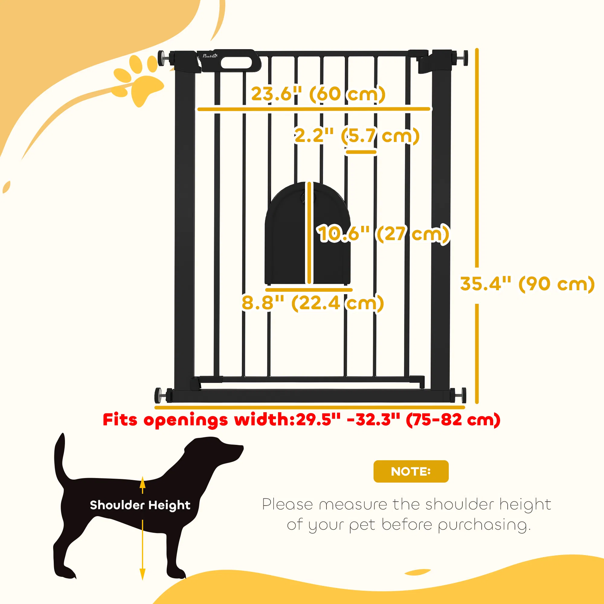 30"-32" Extra Wide Pet Gate Barrier with Small Door, 35"H Dog Gate with Safety Gate Barrier, Stair Pressure Fit, Black — image 5