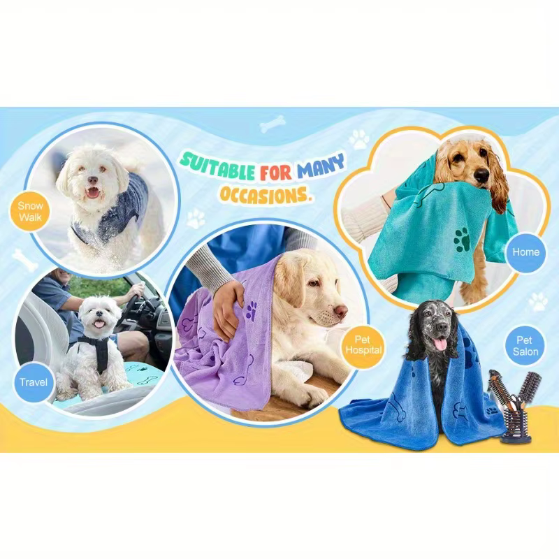 Quick-Dry Pet Towels for Medium Dogs - Soft, Absorbent Polyester with Fun Paw Print Design, Ideal for Bathing and Grooming — image 6