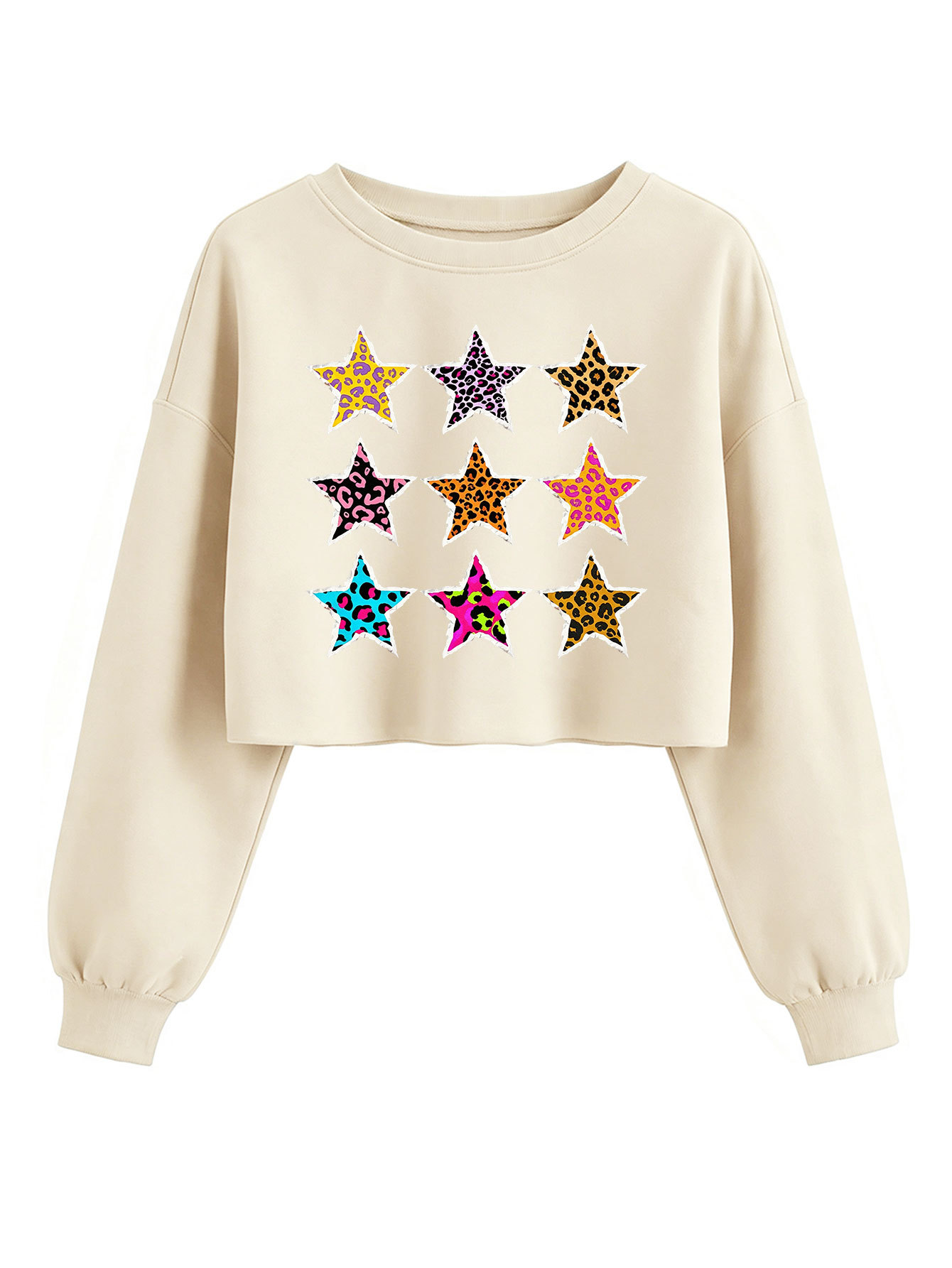Leopard five pointed star pattern women's short long sleeved sweatshirt — image 3