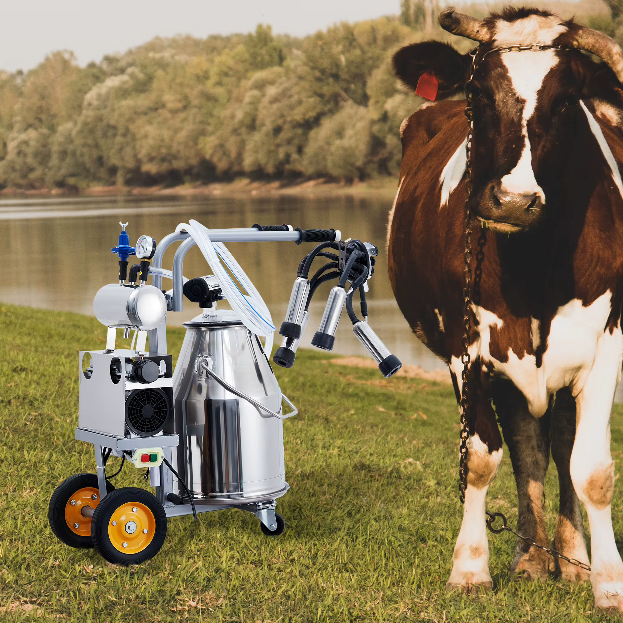 Máquina de Ordeño Eléctrica para Vacas y Cabras Portátil con Pulsación Automática y Tanque de 25L Acero Inoxidable — imagen 2
