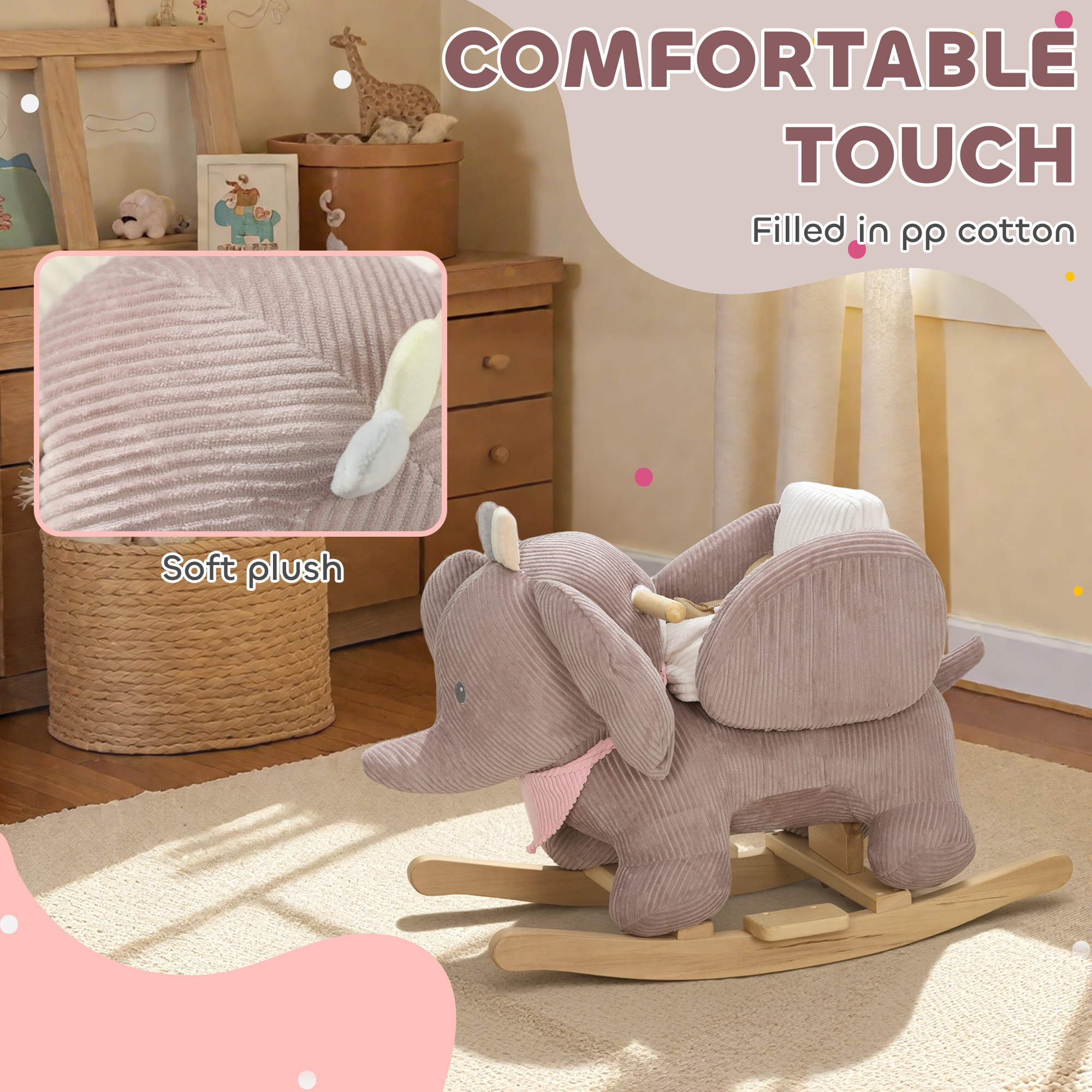 Caballo de Roca para Bebés con Asiento, Juguetes para Niños que Simulan Sonido de Elefante y Cinturón de Seguridad para Edad entre 18 y 36 Meses, Rosa — imagen 6