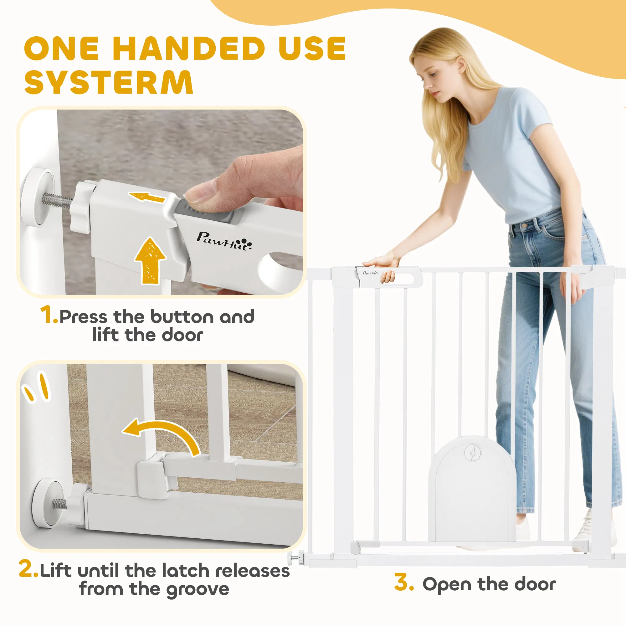 30"-41" Extra Wide Pet Gate Barrier with Small Door, 30"H Dog Gate with Safety Gate Barrier, Stair Pressure Fit, White — image 2