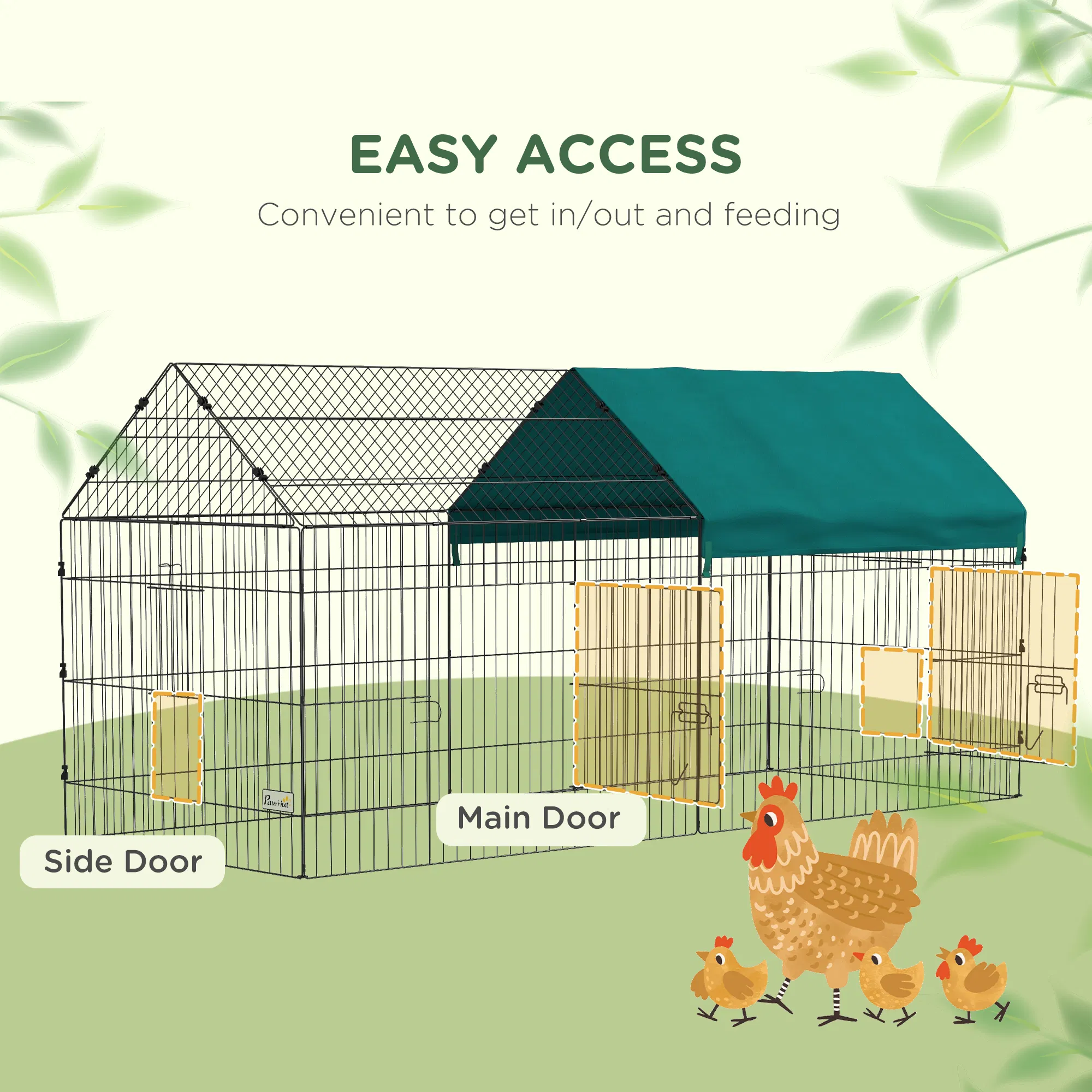 87" Small Animal Cage with Roof, Indoor/Outdoor Use, for Chicken, Rabbits, Chinchillas, Green — image 2