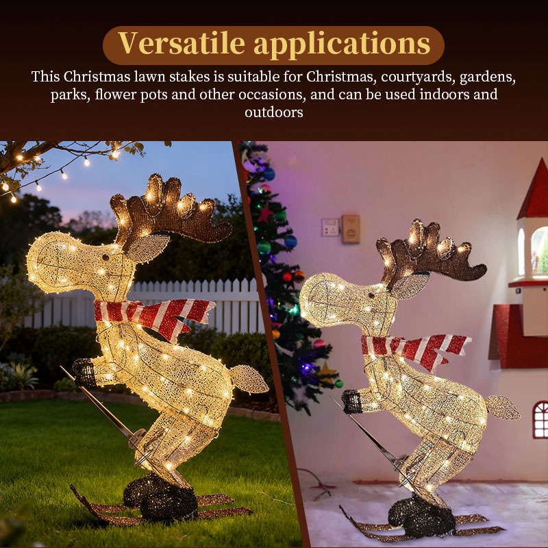 Lighted Skiing Reindeer Ornament with LED for Christmas Lawn & Tree — image 4