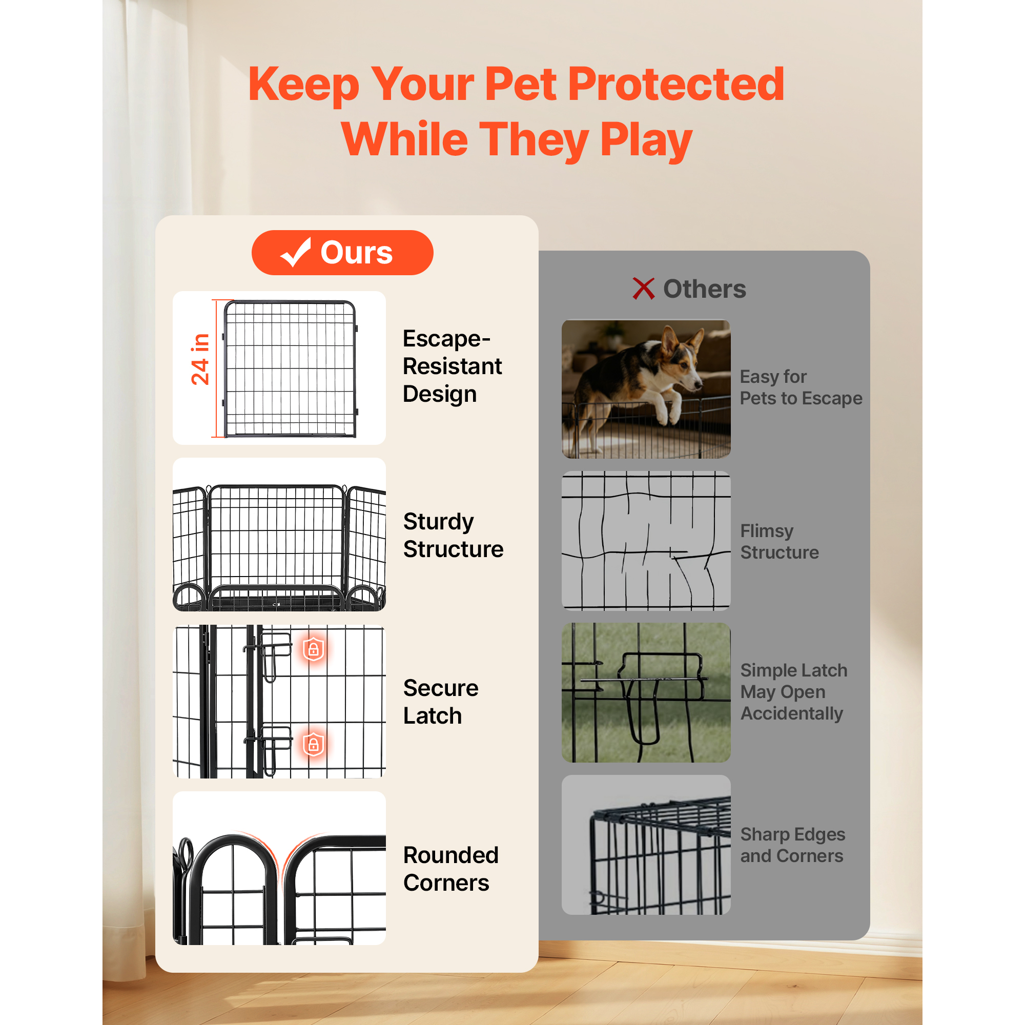 Dog Playpen 24 Inch 8 Panels Foldable Exercise Pen With Bottom Pad, Indoor Metal Pet Fence With Door, Heavy Duty Puppy Crate Kennel, Pet Playpen For Dogs, Cats, And Other Small Animals, Black — image 2