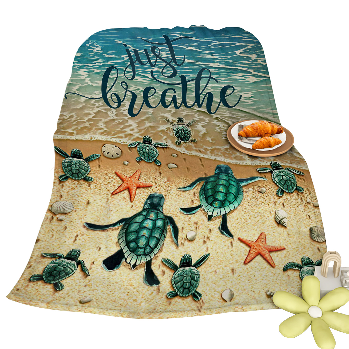 Manta de Felpa Tropical para Tortugas Marinas Bebés - Olas del Océano en 3D - Muy Suave y Plush para Tumbonas, Sofás y Cama — imagen 10