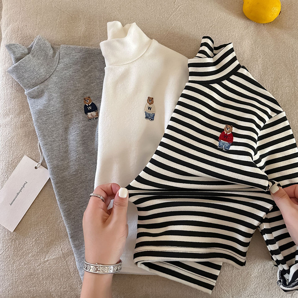 Blend Children's Thermal Underwear Bear Embroidery Fun Warm Stretch Kids Long Sleeve T-Shirt — image 3
