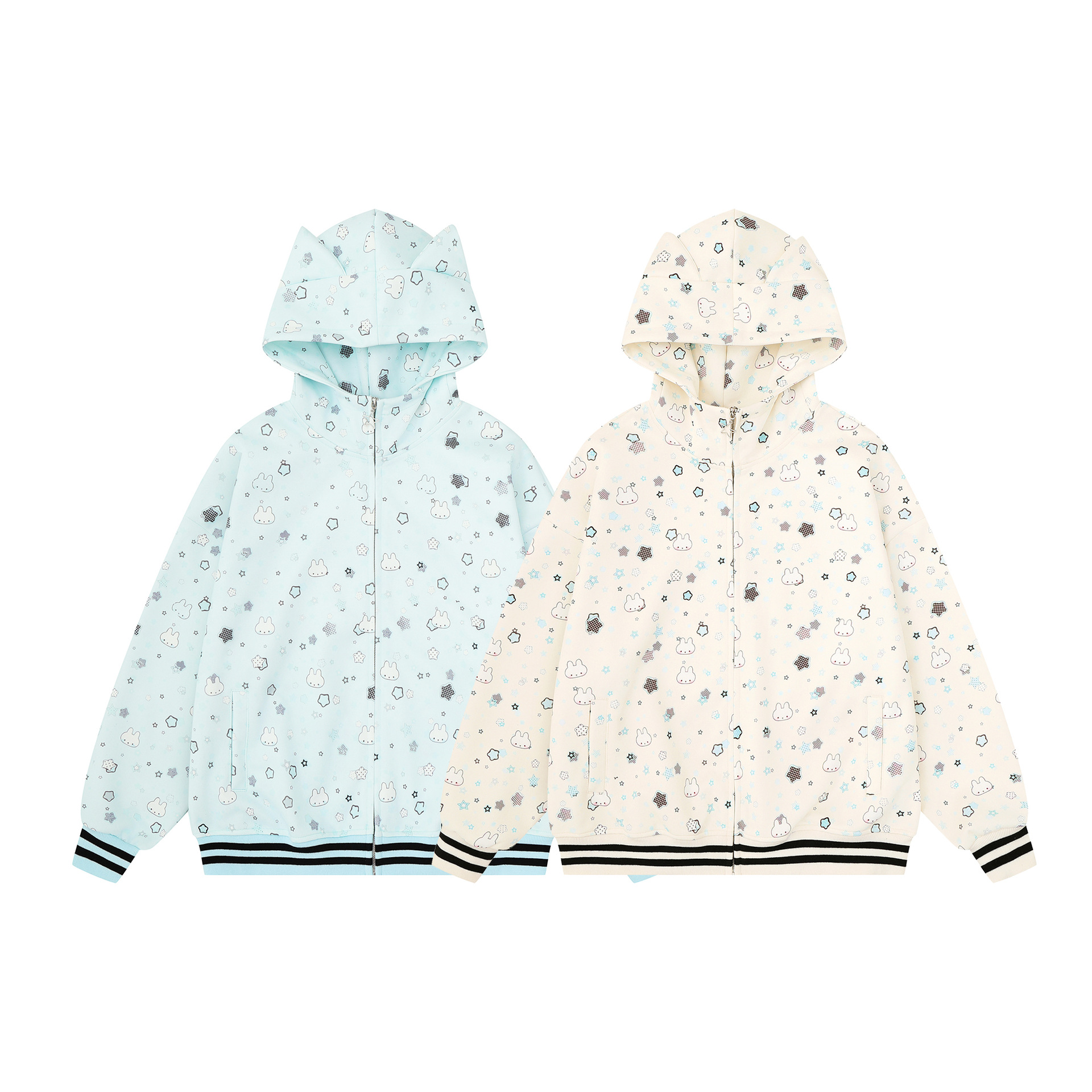 Women's Tie-Dye Hooded Cardigan with Cartoon Kitten Embroidery, Faux Fur Collar and Cat Ears — image 5