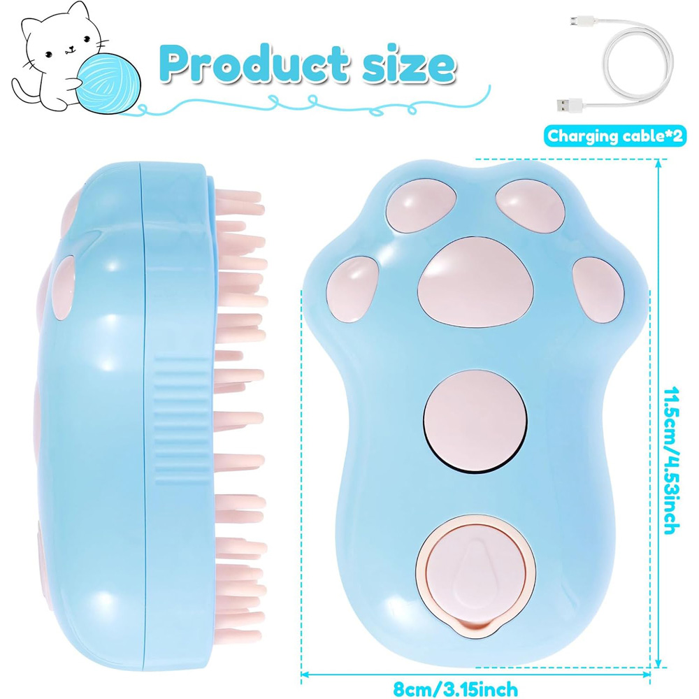 Pulidora de Vapor Recargable con Forma de Garra de Gato: Cepillo para Mascotas con Dientes de Silicón Suaves para Masaje, Pérdida de Pelo y Eliminación de Pelos — imagen 3