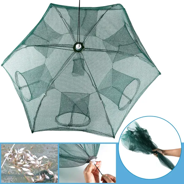 Fishing Trap Net Portable Folded Fishing Bait Trap Shrimp Minnow Crab Bait Net 6 Sides 6 Holes Crayfish Cast Mesh Trap Automatic — imagen 13