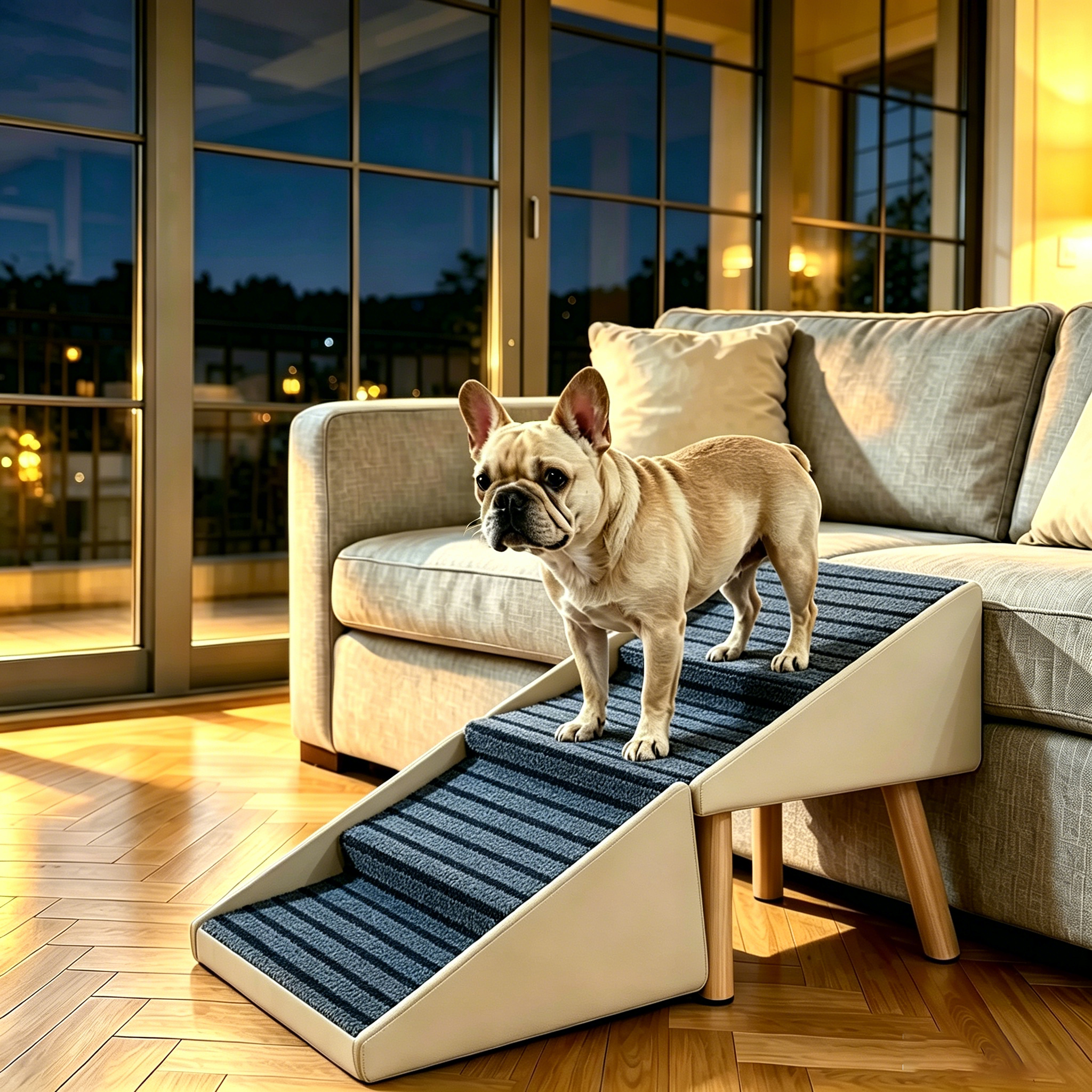 2-in-1 Dog Stairs for Bed and Couch 18.89" Foldable Dog Ramp for Couch 4 Pet Steps & Ottoman for Small Dogs, Beige — image 3