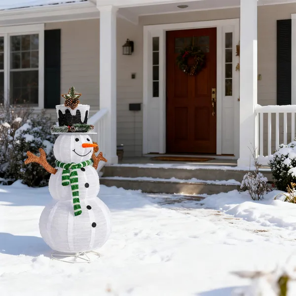 Lighted Snowman And Squirrel Christmas Yard Decorations, Pre-lit Pull Up Snowman With 120 White LEDs, For Xmas Outdoor Holiday Indoor Decor Lighted Holiday Displays — image 3
