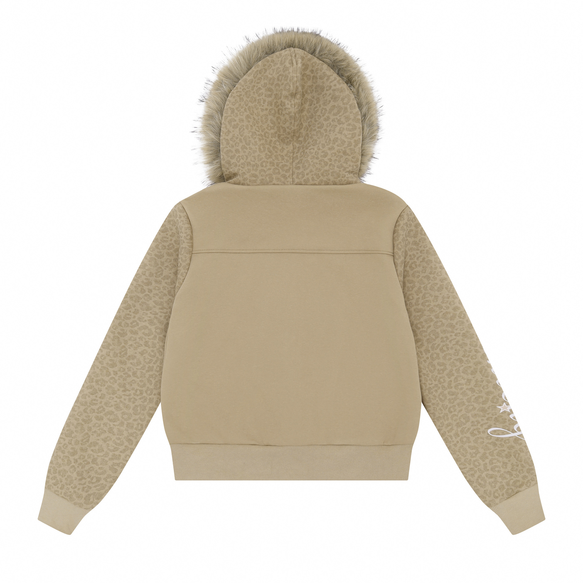 Leopard Print Splicing Zip Up Detachable Faux Fur Hood Jacket — image 3