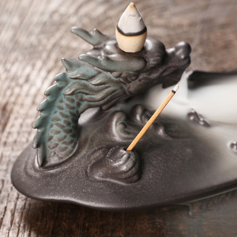 Ceramic Aromatherapy Sandalwood Backflow Furnace Creative Chinese Dragon Raptor Crossing the River Backflow Incense Furnace Incense Wire Incense Socket Home Decorations — image 3