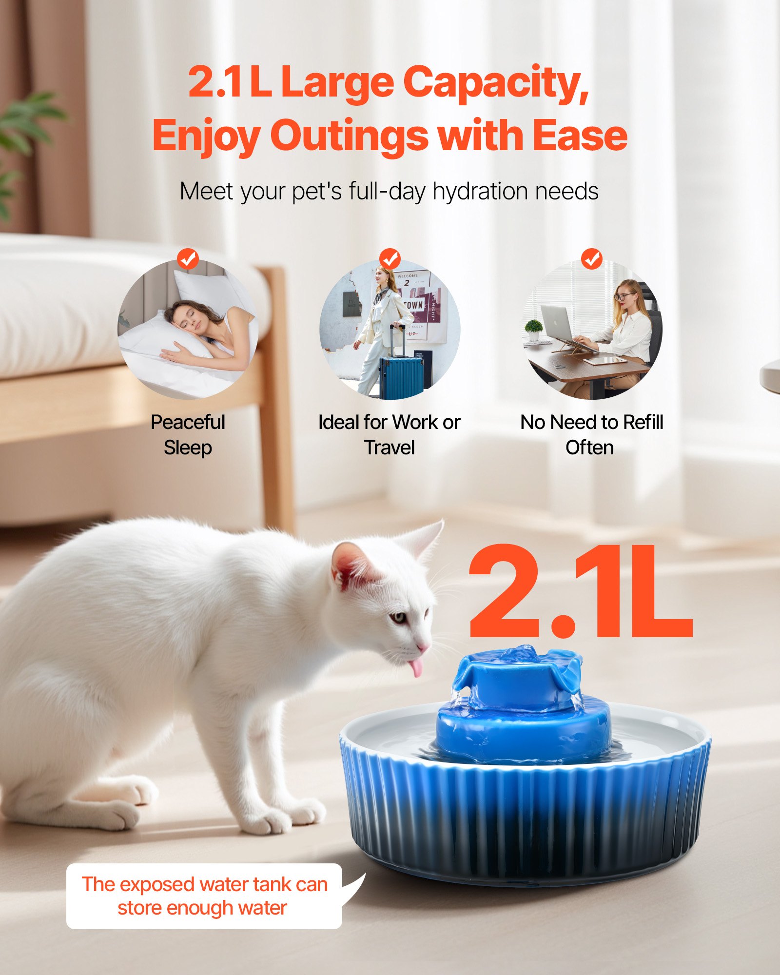 Fuente de Agua Cerámica para Gatos y Perros 2.1L/71oz - Estilo Cupcake para Animales Domesticos — imagen 3